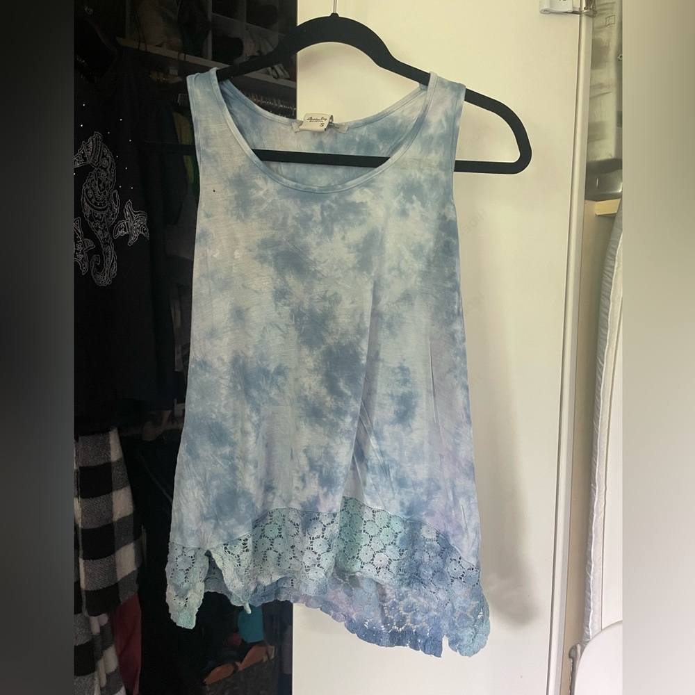 American Rag tie-dye blue tank top with lace. size S